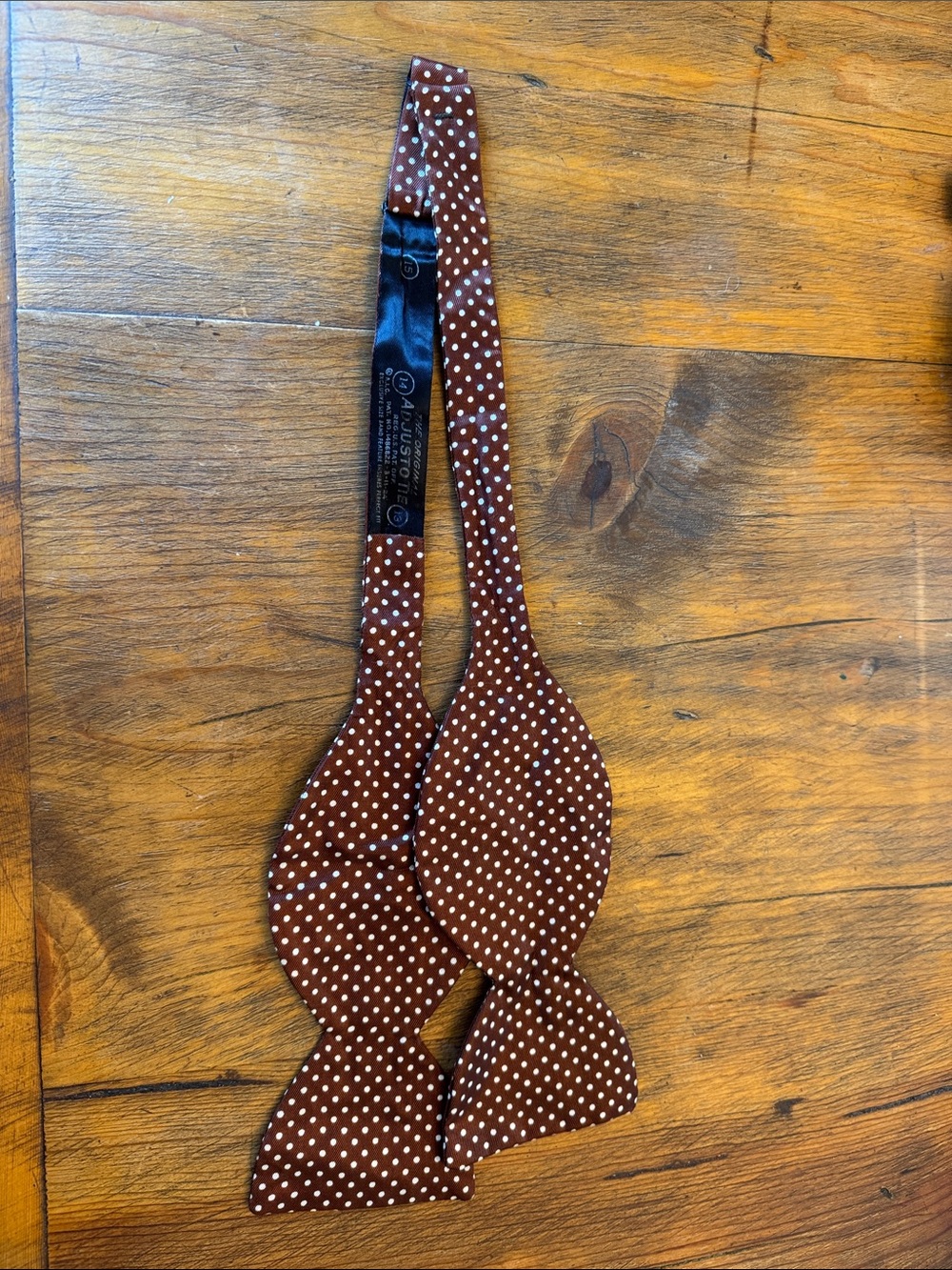 Vintage The Original Adjusto Tie Brown Polka Dot Self-Tie Bow Tie